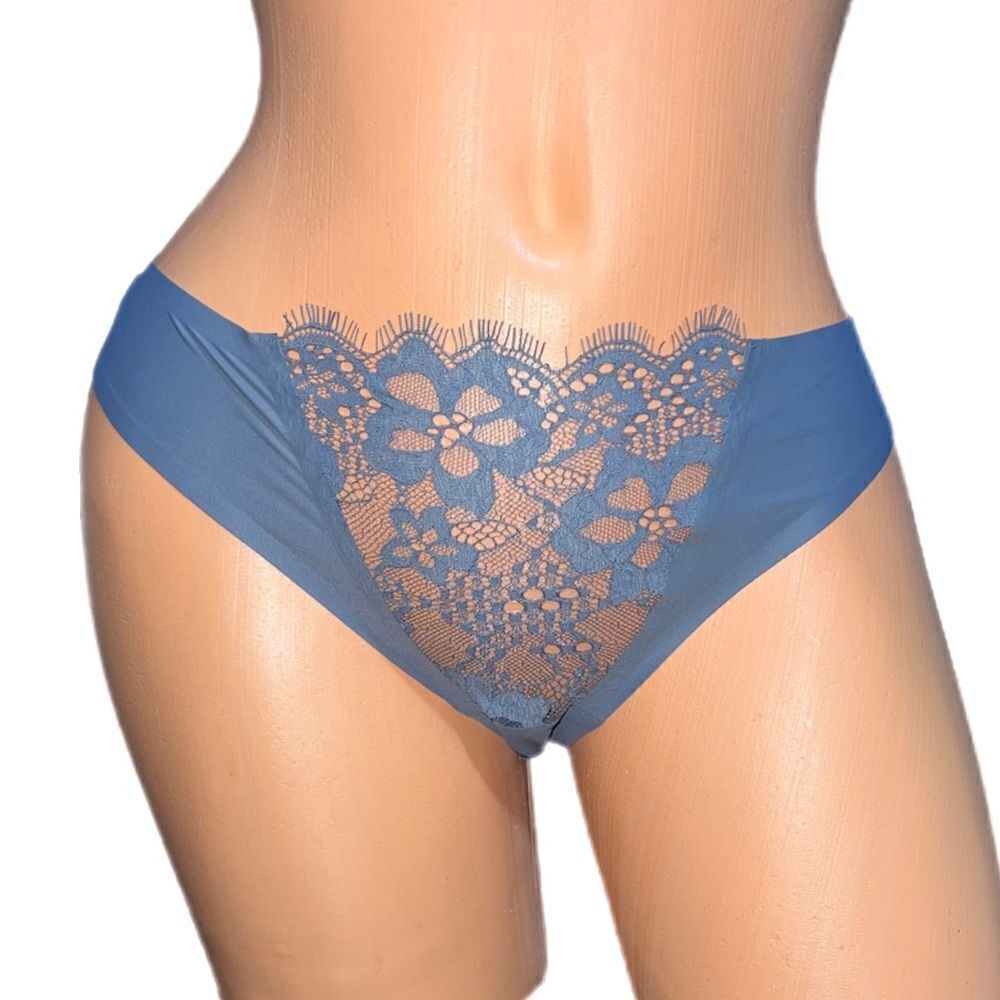 Victoria's Secret Dream Angels Sexy Sheer Lace Detail Thong panty gray blue M